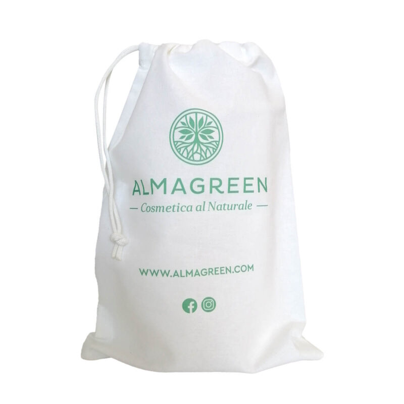 Sacca con coulisse e logo in cotone - Confezione Regalo - Almagreen - Cosmetica al Naturale